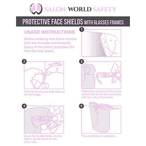 TCP Global Salon World Safety Face Shields with Pink Glasses Frames (Pack of 25) - Ultra Clear Protective Full Face Shields to Protect Eyes, Nose, Mouth - Anti-Fog PET Plastic, Goggles