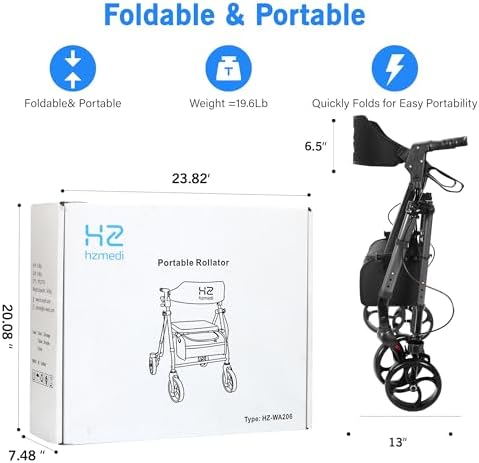 Walkers for Seniors with Seat, 8" Big Wheels Folding Adult Rolling Walker for All Terrain, Dual Adjustable Height Medical Walker with Backrest and Brakes| Metallic Gray