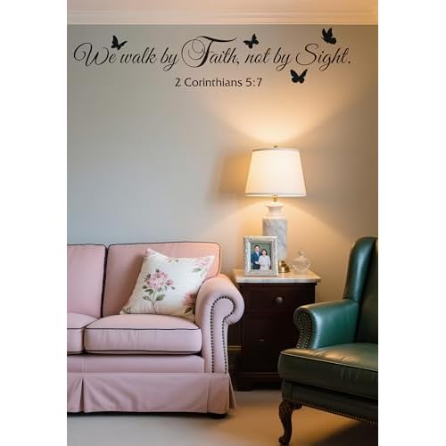 Religious Butterflies Wall Decal,We Walk by Faith Not by Sight 2 Corinthians 5:7 Quotes Sticker,Removable Vinyl Bible Verse Christian Religious Scripture Wall Decor for Home Office