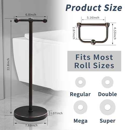 Toilet Paper Holder Stand, Post Pivoting Design Free Standing Toilet Paper Holder, SUS304 Stainless Steel Toilet Paper Roll Holder, Heavy Stable Base (Oil Rubbed Bronze)