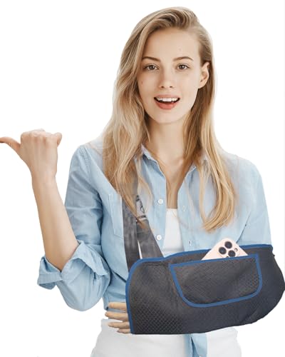 Arm Sling, Upgraded Straps, Ultimate Comfort, Convenient Pocket, Arm Sling Shoulder Immobilizer for Shoulder Injury, Elbow Injury, Wrist Injury, Fractured Bones, Rotator Cuff Support (XL, Blue & Black)
