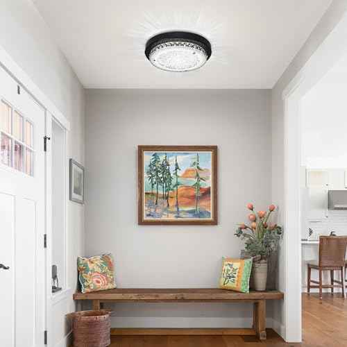 Black Flush Mount Ceiling Light Fixture Crystal LED Bathroom Dimmable Hallway Light Fixtures Ceiling 11" Bedroom Lights for Ceiling