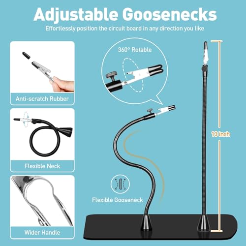 Helping Hands Soldering Station, 10X Magnifying Glasses with Light and Stand, 4 Magnetic PCB Pillars, Infinite Color Stepless Dimming Magnifier Lamp for Electronic Repair Model Craft