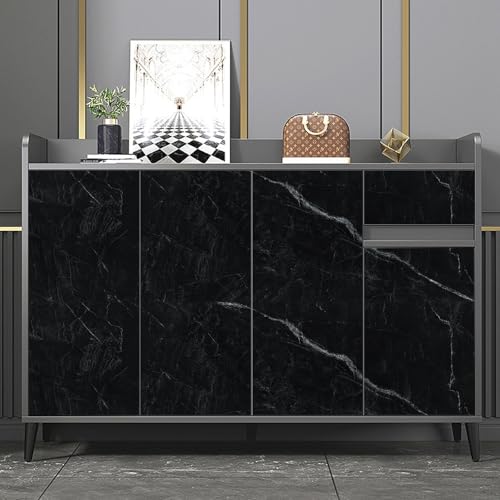 Anmon Black Marble Contact Paper, Glossy Black Marble Wallpaper Waterproof 15.7''X118'' for Countertops, Self-Adhesive Removable Vinyl Wallpaper Thicken and Not Tearing for Cabinets, Kitchen
