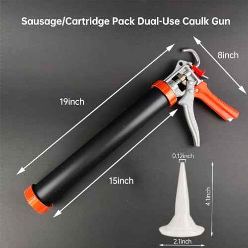 Sausage Caulking Gun,20 oz Sausage Foil Pack/10 oz Cartridge Adhesive Dual-Purpose,18:1 Thrust,15¡± Aluminum Sealant Manual Caulk Gun Kit With 6 Cone Nozzles (1 Pack)