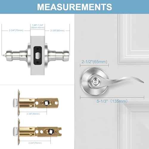 5 Pack Privacy Door Levers Brushed Nickel Door Handles, Wave Style Interior Door Knobs, Heavy Duty Reversible Keyless Door Handles for Bedroom Bathroom Doors