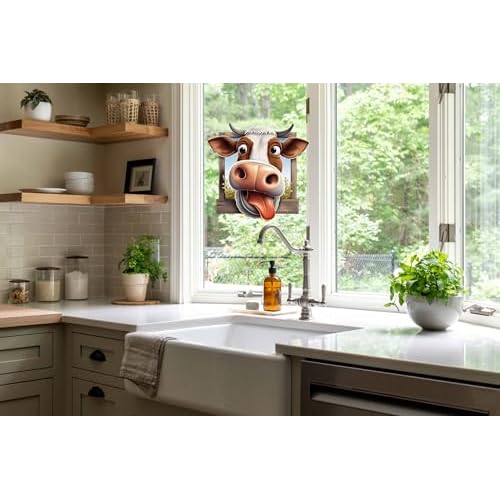 Funny Cow Window Decal Wall Sticker, Funny Farm Cow Car Window Refrigerator Toliet Washroom Waterproof Vinyl DIY Peel Removable Truck Auto Farmhouse Kitchen Decoration