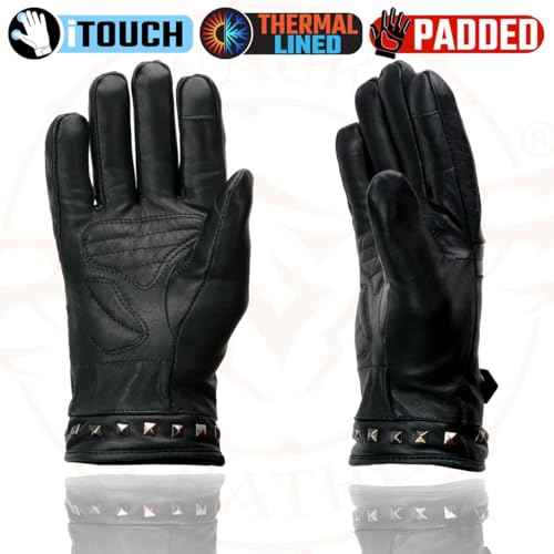 Milwaukee Leather MG7755 Women's Black Leather ¡¯I - Touchscreen Compatible¡¯ Thermal Lined Motorcycle Gloves W/Gel Palm