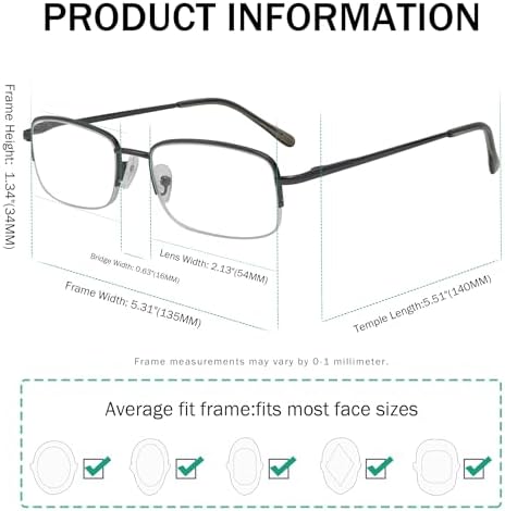 Eyekepper 5-Pack Metal Half-Rim Spring Hinges Reading Glasses Include Computer Readers +3.0