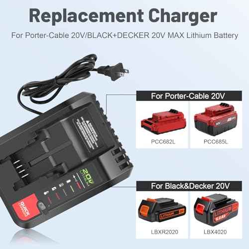 2-Pack 6.0Ah 20V Lithium Battery LBX4020 Compatible with Black and Decker and 20V Battery Charger