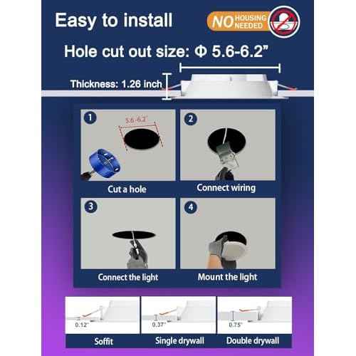 ILC 6 inch led recessed Light, Work with Alexa (Hub Required), App Controlled, RGB Color Changing, 16 Million Colors, CCT: 2700K-6000K, 14W, 120W Equivatlent, 1400LM, CRI 90, Bluetooth Mesh, 6 Packs
