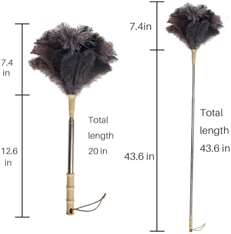 Aldwin Ostrich Feather Duster with Extension Pole Up to 43 inch, Genuine Fluffy Natural Reusable Handheld Feather Dusters for Cleaning Supplies, Washable, Car, Office, Desk, Blinds