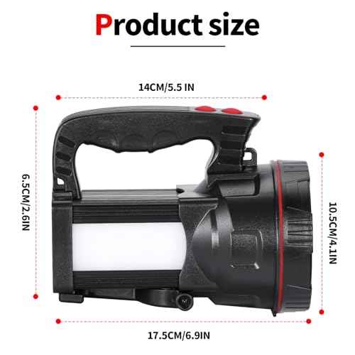 Superbright LED Handheld Searchlight Tactical Waterproof Spotlight High Power Rechargeable Flashlights with Side Light USB Power Charger (White Light)