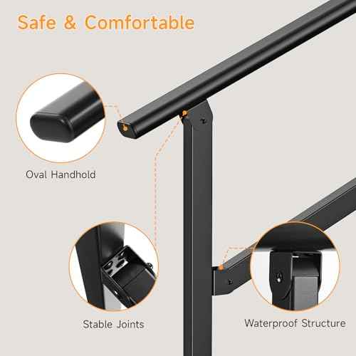 Hand Rails for Outdoor Steps, 2-5 Steps Wrought Iron Handrails for Outdoor Steps, Stair Railing for Porch, Home, Garden, Indoor, Staircase Handrails for Wooden, Cement, Brick, Marble (2 Steps)