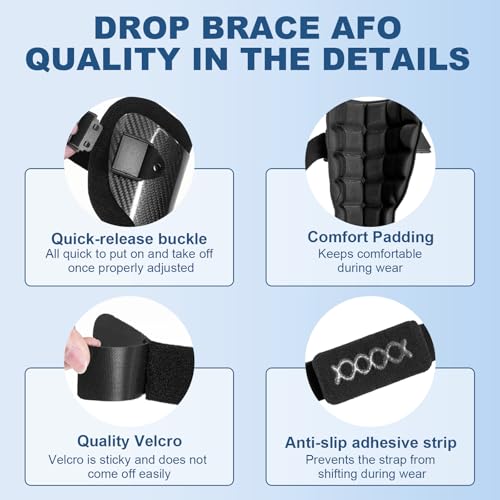 Carbon Fiber AFO Brace Ankle Foot Orthosis Lightweight Foot Drop Brace Drop Foot Brace for Walking Gait Assistance Ankle Instability, Left-Large