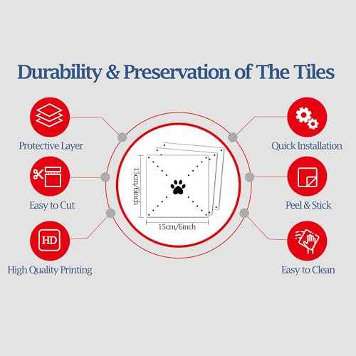 Peel & Stick Tile Stickers 12 PCS Self Adhesive Backsplash Decorative Wall Stickers for Kitchen Bathroom Tile Decals Waterproof & Removable 6" x 6" (Black Paw)