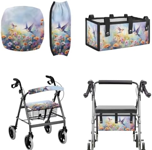 LedBack Universal Walker Accessories Hummingbird Daisy Walker Seat Covers Rollator Walker Seat and Backrest Covers Underseat Pouch Tote for Rolling Walkers