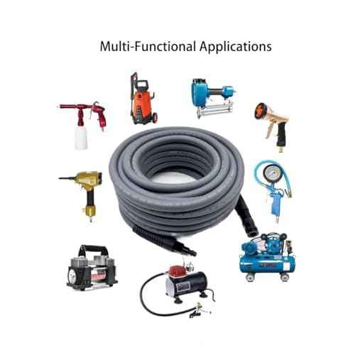 Hybrid Air Hose 3/8-Inch x 50FT£¬Air Compressor Hose 300 PSI Heavy Duty, Lightweight, Kink Resistant, All-Weather Flexibility with 1/4-Inch Industrial Air Fittings and Bend Restrictors,Gray