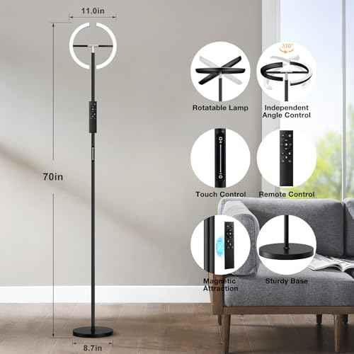Floor Lamps for Living Room, 40W/2400LM Rotatable LED Floor Lamp with Touch & Remote Control, 70" Tall Standing Lamp Stepless Dimmable, Modern Torchiere Corner Lamp for Bedroom, Office