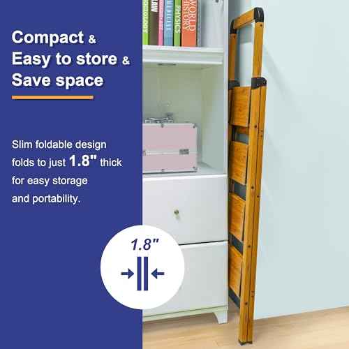 Step Ladders Folding 2-Step Woodgrain Finish Aluminum Foldable Step Stool,Anti-Slip Portable Sturdy for Home & Kitchen Office 330 lbs