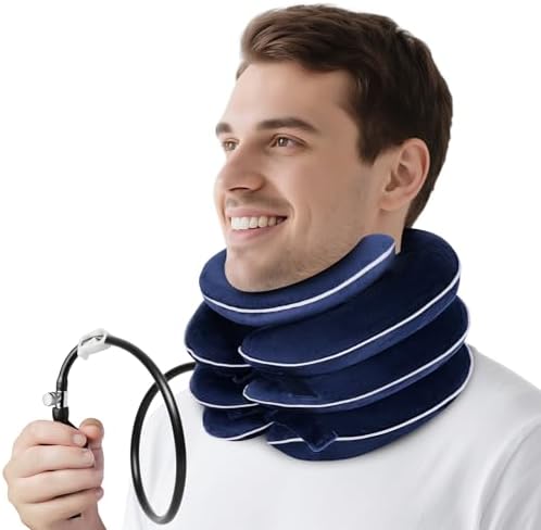 Inflatable Neck Stretcher with Neck-Brace, Adjustable Cervical Traction Device with Soft Fabric, Portable Collar for Neck Pain Relief & Support - Office, Travel & Home Use Neck Decompression