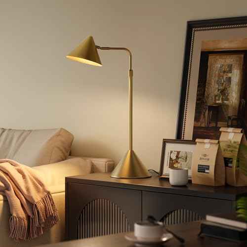 Metal Desk Lamp, 3000k Soft Light Modern Desk Lamp with Dimmer Switch, Adjustable Lighting with Swivel Arm Reading Lamp for Bedside Table, Office Desk, Task Light, Living Room(Gold)