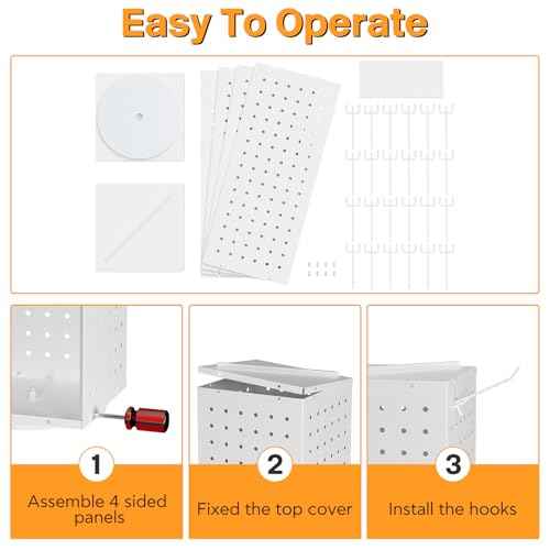 Rotating Pegboard Display Stand with 24 Hooks, Tabletop Metal Peg board Shelf for Craft Shows & Fairs, Retail Stores, Vendors Arts and Crafts Finishing - 4-Sided Craft Rack Organizer (White)