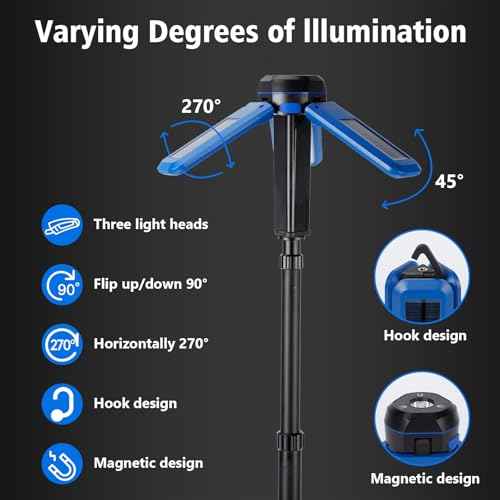 Camping Light Stand with Telescoping Pole - Rechargeable Solar Tent Lamp, Portable Cordless Camping Tent Light with 3 LED Heads, 5 Modes, 82" Tripod