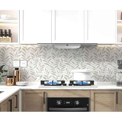 Leaf Peel and Stick Wallpaper Boho 17.3" X 78.8" Beige and White Wallpaper Self Adhesive Removable Wall Paper for Bathroom Kitchen Wallpapers Leaf Contact Paper for Walls Vinyl Roll