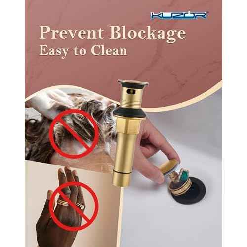 Brushed Gold Single Hole Bathroom Faucet - 304 Stainless Steel, Low-Profile Design with Metal Pop-Up Drain for Modern Vanities, Easy Install