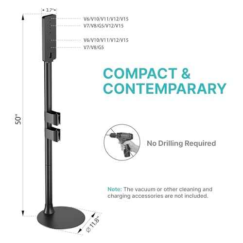 Vacuum Cleaner Stand, Compatible with Dyson Gen5 V15 V12 V11 V10 V8 V7 V6, Vacuum Holder with 2 Removable Accessory Clips, Cordless Vacuum Attachment Organizer with Built-in Cable Slot, Black