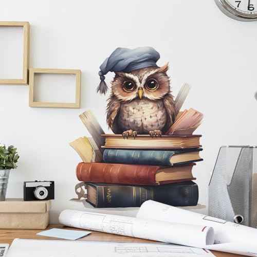 Reading Corner Wall Decals Owl Reading Books Wall Stickers Removable Peel and Stick Wall Art Decals for Reading Room Kids Room Playroom Classroom School Library Decor (B)