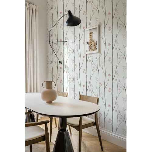 Timeet Floral Wallpaper White and Pink Wall Paper Peel and Stick Modern Contact Paper Removable Self-Adhesive Bedroom Bathroom 16" x 78.7"