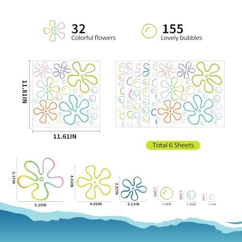 187PCS Flower Bubbles Wall Decals Under The Sea Birthday Party Decorations Ocean Wall Stickers Wall Decor for Bathroom Nursery Bedroom Home Classroom Car