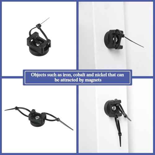 Yookeer 50 Pcs Magnetic Zip Tie Mount Base Black Magnetic Cable Clips Wire Holder Multipurpose Cable Ties Management Base Electrical Supplies for Wire (22 mm)