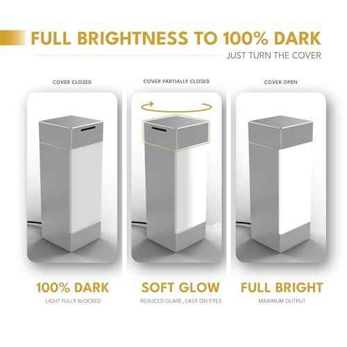 Square Shabbos Lamp ? Elegant Silver | UL Approved, Kosher for Shabbos, Blackout Hood, Fireproof Plastic, 15W LED Included