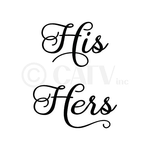 His and Hers Vinyl Lettering Wall Decal Stickers (3.5" H x 5" L, 3.5" H x 6.5" L, Black)