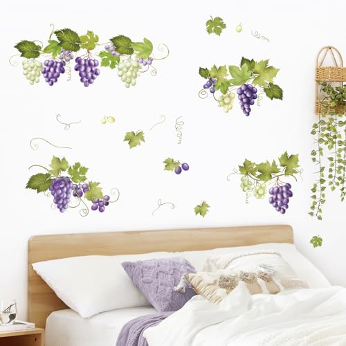 Supzone Green Vine Leaves Wall Decals, Summer Grape Vine Branches Wall Stickers, Peel and Stick Vinyl Wall Art Decor for Living Room Bedroom Furniture Cabinet Decor