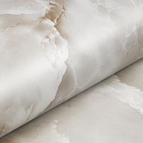 Livelynine Tan Marble Contact Paper for Countertops Off White Counter Top Peel and Stick Waterproof Desk Cover Kitchen Table Vinyl Wrap Removable Cream Onyx Quartz Marble Wallpaper Bathroom 15.8x78.8