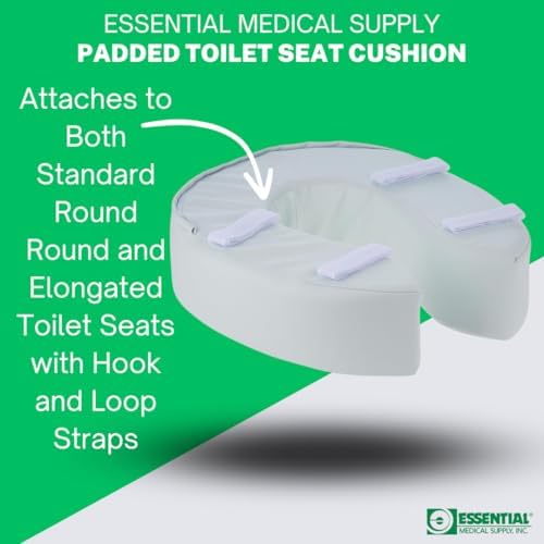 Essential Medical Supply Foam Padded Toilet Seat Cushion Riser with Hook and Loop Attachment for Toilet Seat and Washable Vinyl Cover, 2"