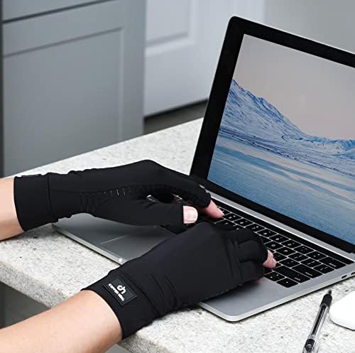 COPPER HEAL Copper Compression Gloves – Pain Relief for Arthritis, Carpal Tunnel & RSI – Fingerless Pair
