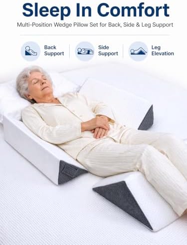 3-Piece Positioning Wedge Pillow Set, Firm Foam Bed Wedges & Body Positioners for Adults, Foam Wedges for Positioning in Bed, Side Sleeping Support, Knee Elevation, Repositioning and Home Care