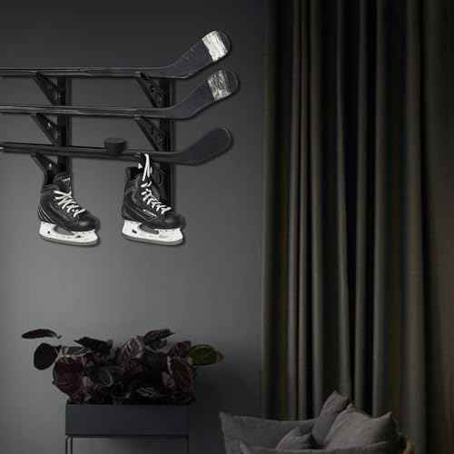 Ski Wall Rack Horizontal Ski Rack Wall Mount Hockey Stick Storage, Garage Storage for Sports Equipment, Skates, Lacrosse Sticks, 3 Tiers