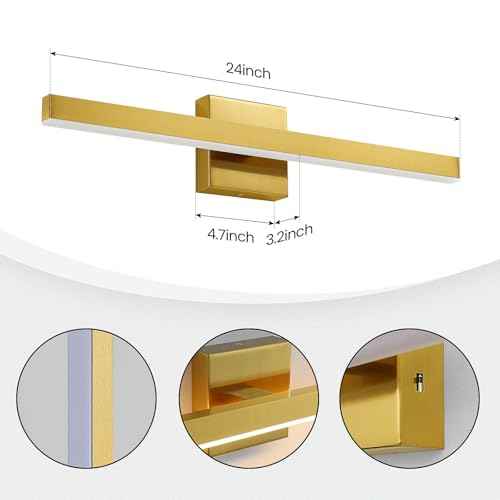 KAISITE Modern Bathroom Vanity Light Gold Light Fixture Over Mirror 24 inch Vanity Lighting Fixture Dimmable 5CCT LED Bar Vanity Light for Bathroom Restroom
