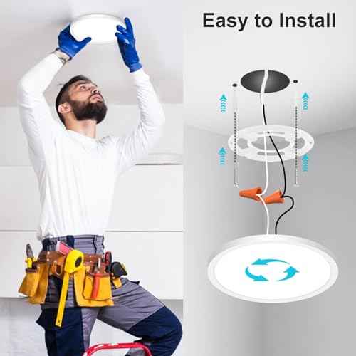 libtit 6 Pack 7 Inch Led Ceiling Light Flush Mount, 15W 1500Lm Ceiling Light Fixtures, 3000K/4000K/6500K Color Options, Round Surface Mount Led Light Fixtures for Hallway Laundry Garage