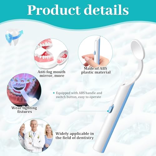 2 Pieces Dental Mirror with Light - LED Lighted Teeth Inspection Mirror, Anti Fog Curve Angle Mouth Mirrors Dentist Oral Assistant Care Tool Accessories (Light Blue)