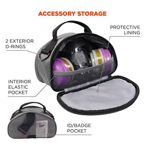 Ergodyne Arsenal 5187 Respirator Mask Storage Bag, Fits Half Face Respirators, Clamshell Design, Loop Attachment Gray