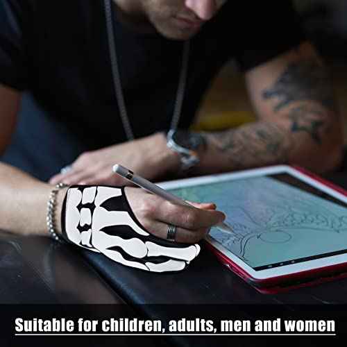 Jecery 2 Pieces Skeleton Artist Glove with 2 Finger for Drawing Tablet Digital Tablet Drawing Rejection Glove for Pad Painting Writing, Right Hand, 2.76 x 7.28 Inches