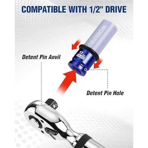 WORKPRO 1/2" Drive Lug Nut Impact Duty Socket, 17mm Deep Thin Wall Socket, Made of Premium Cr-Mo Steel, Non-Marring Lug Nut Wheel Sockets for Car