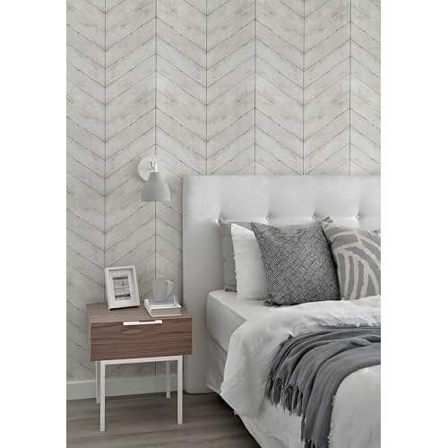 CiCiwind Wallpaper Peel and Stick White Grey Wood Wallpaper Distressed Wood Textured Contact Paper Herringbone Self Adhesive Removable Wallpaper for Bathroom Cabinets Decor 78.7"¡¿16.8"